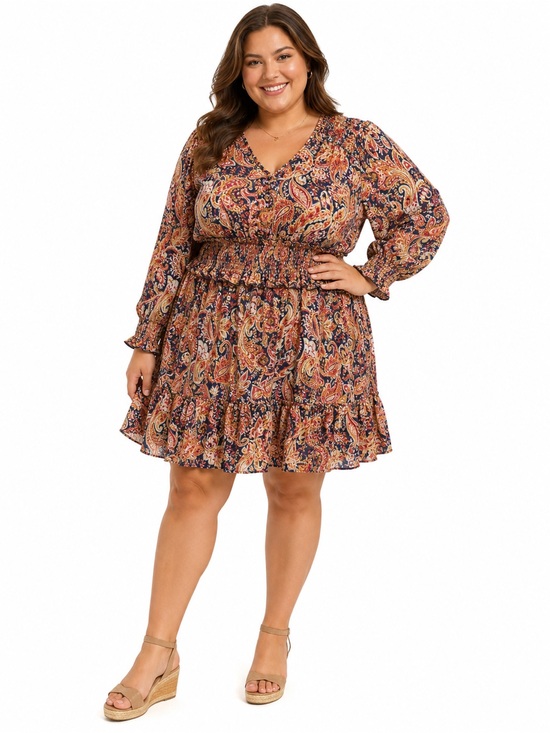 Zara Dresses & Skirts - Zara Navy Multi Paisley V-Neck Smocked-Waist Mini Dress